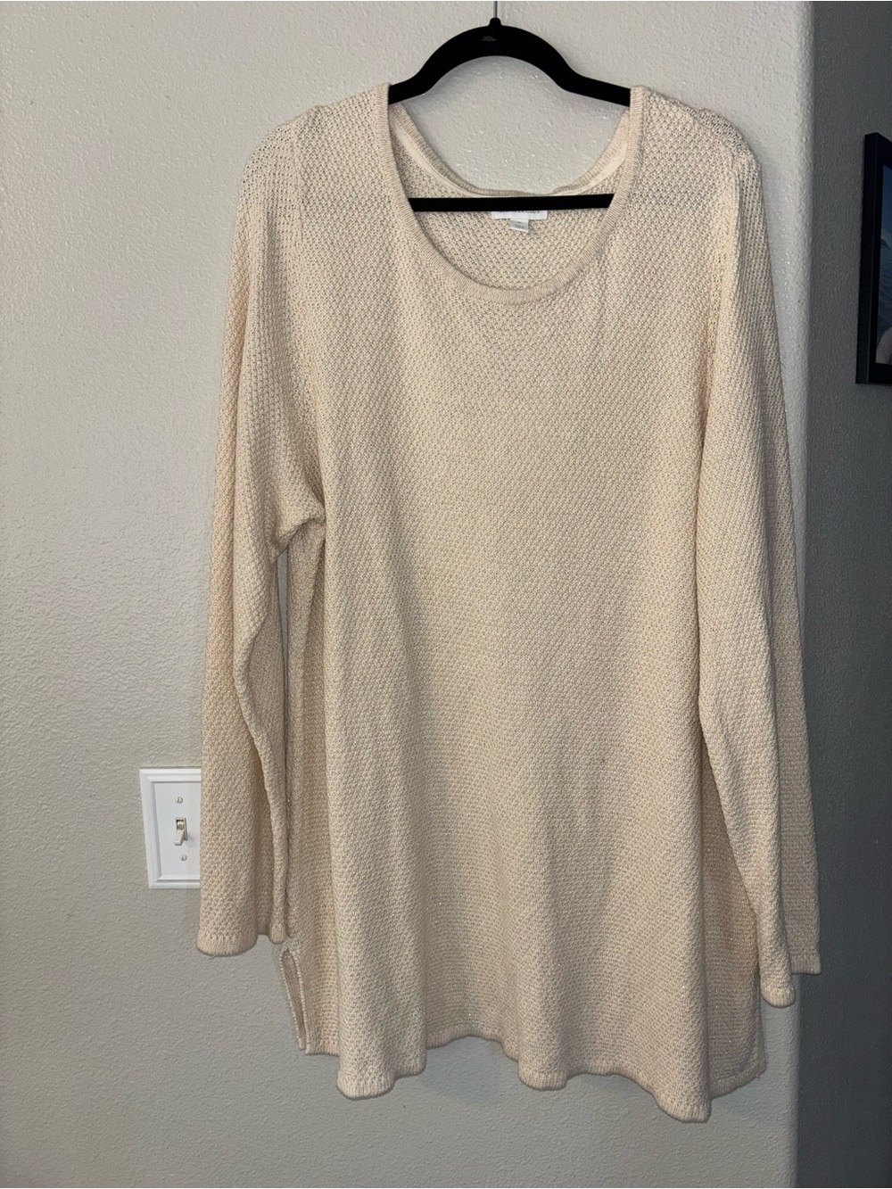 Charter Club Cream Gold Metallic Knit Scoop Neck Tunic Sweater 3X